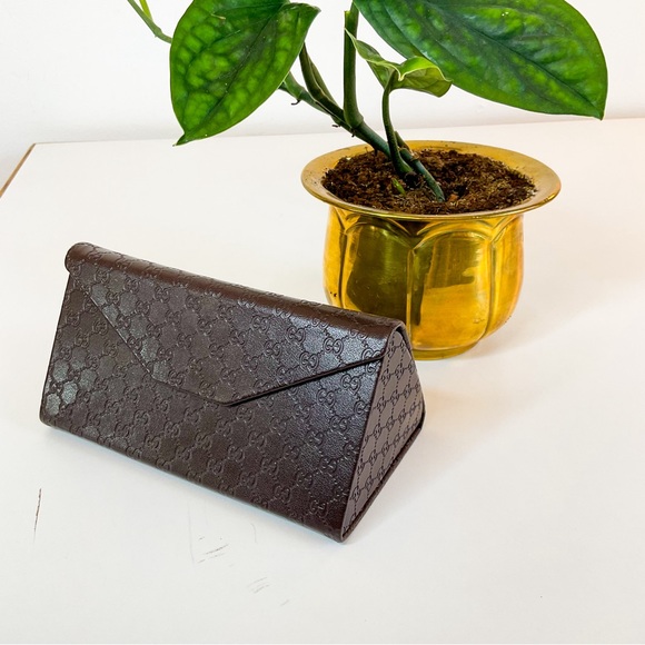 Gucci Accessories - GUCCI Brown Leather Monogram Large Sunglasses Case
